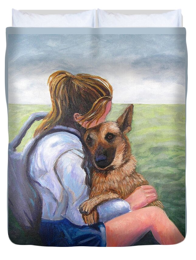 Dog Duvet Cover featuring the painting Puppy Love by Rosie Sherman
