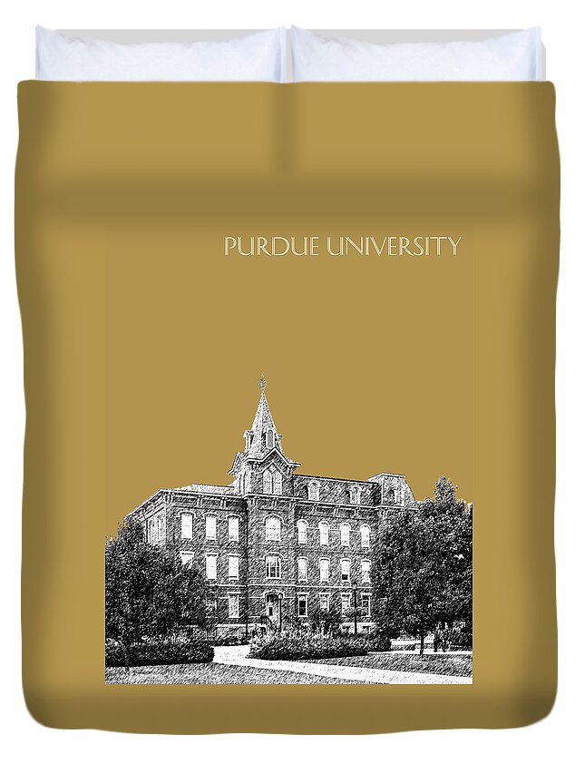 University Duvet Cover featuring the digital art Purdue University - University Hall - Brass by DB Artist