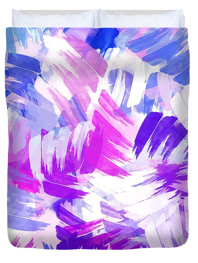 Abstract Duvet Cover featuring the mixed media Purple Abstract Paint Pattern by Christina Rollo