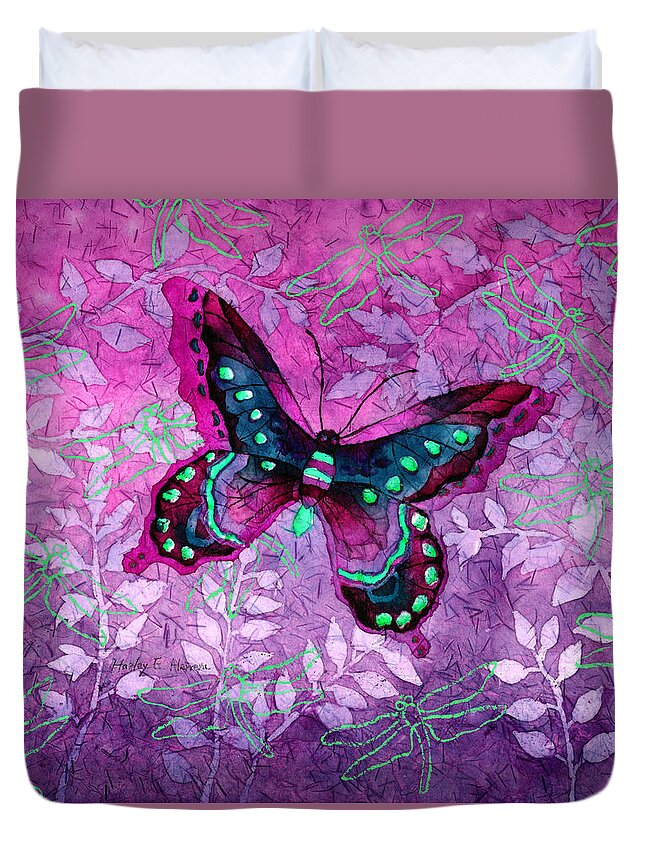 Butterfly Duvet Cover featuring the painting Purple Butterfly by Hailey E Herrera