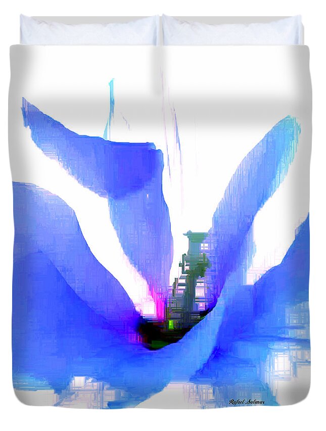 Blue Duvet Cover featuring the digital art Purple Flower by Rafael Salazar