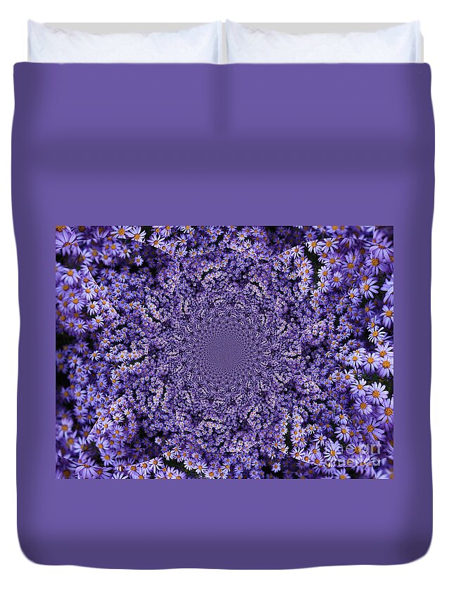 Kaleidoscope Duvet Cover featuring the photograph Purple Flowers Kaleidoscope by Carol Groenen