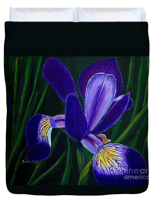 Barbara Griffin Duvet Cover featuring the painting Purple Iris by Barbara A Griffin
