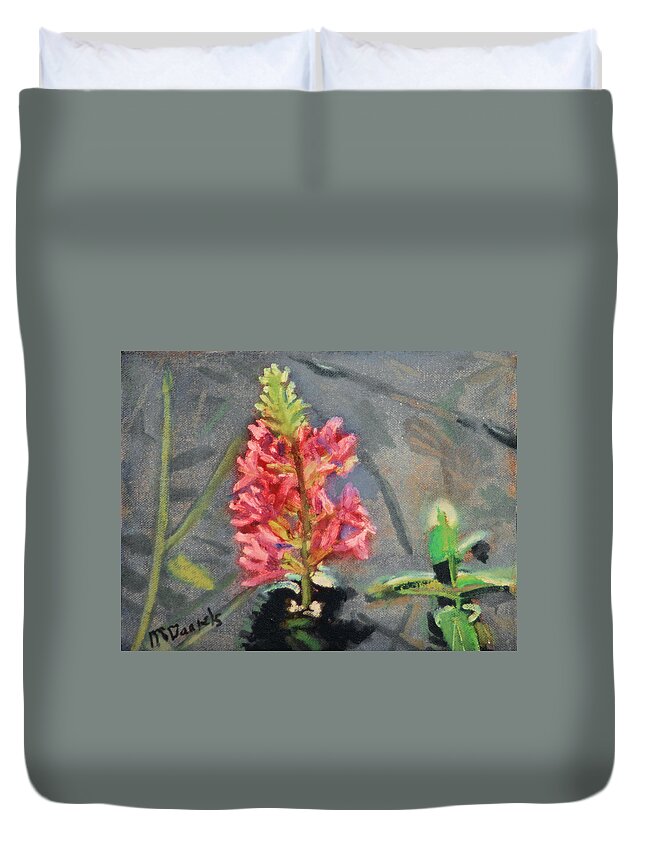 Flower Weed Loosestrife Purple Pond Water Red Green Park Kittatinny Lake Duvet Cover featuring the painting Purple Loosestrife by Michael Daniels