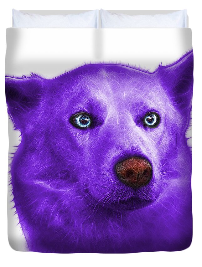 Siberian Husky Duvet Cover featuring the painting Purple Mila - Siberian Husky - 2103 - WB by James Ahn