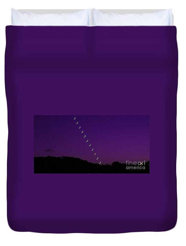 Purple Moon Set. Medina Lake Duvet Cover featuring the photograph Purple Moon Setting in West by Michael Tidwell