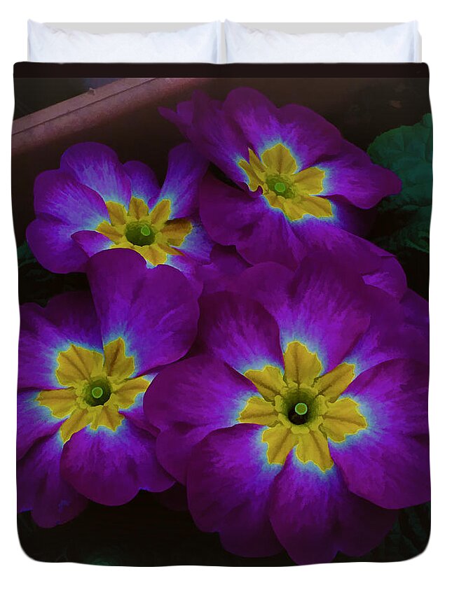 Wall Decor Duvet Cover featuring the photograph Purple Primrose by Ron Roberts