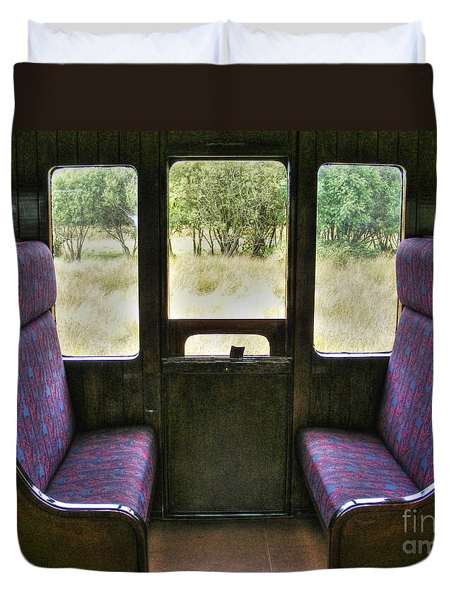 Steam Train Duvet Cover featuring the photograph Old Train Window Seats by Nina Ficur Feenan