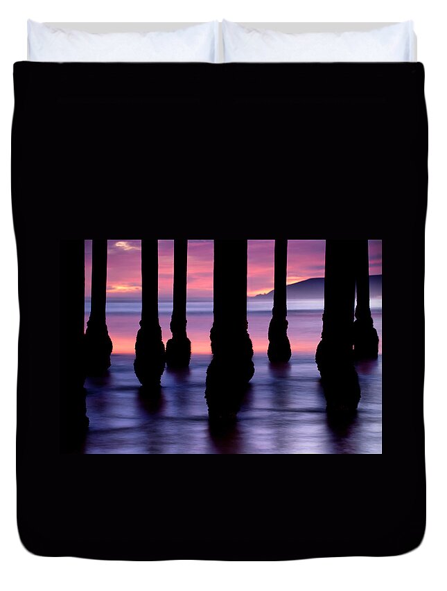 Pismo Beach Prints Duvet Cover featuring the photograph Purple Sunset at Pismo Beach - California by Gregory Ballos