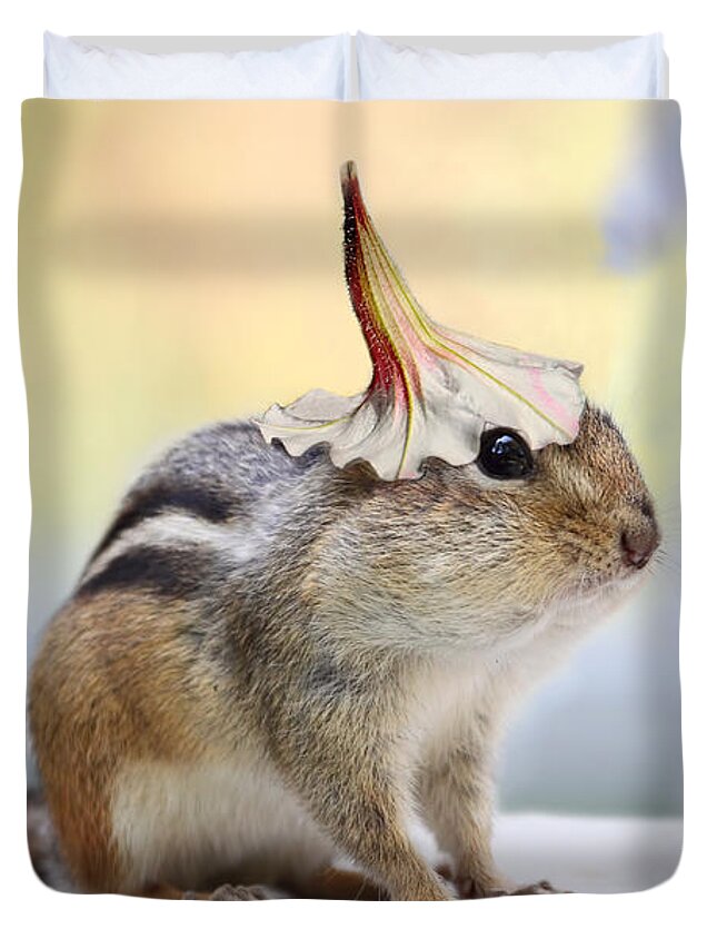 Chipmunk Duvet Cover featuring the photograph Put On Your Party Hat by Peggy Collins
