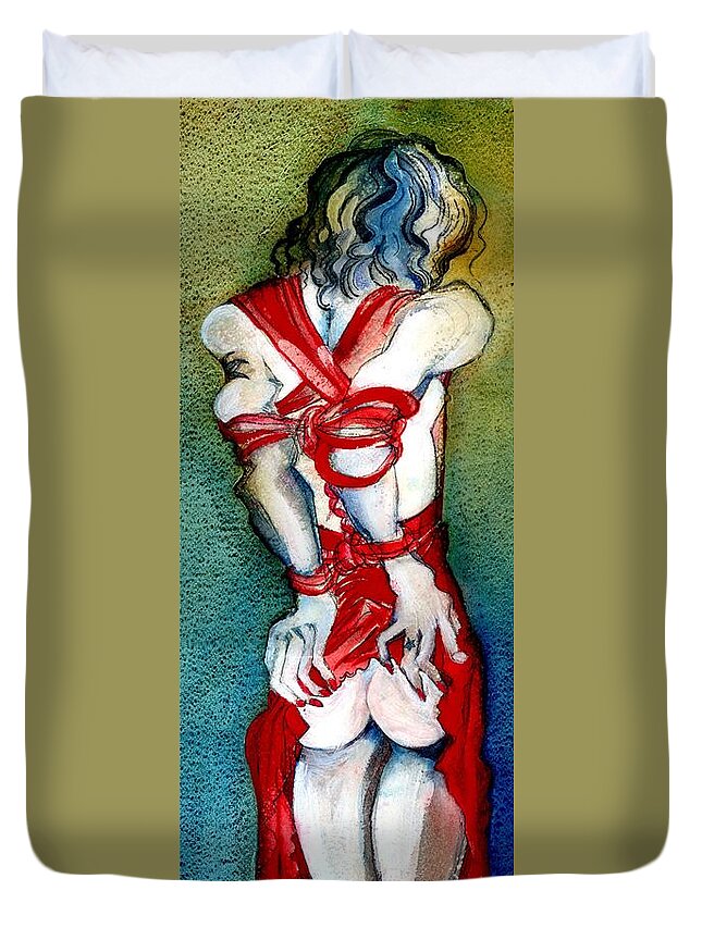 Female Nude Duvet Cover featuring the painting Put On Your Red Dress Baby by Carolyn Weltman