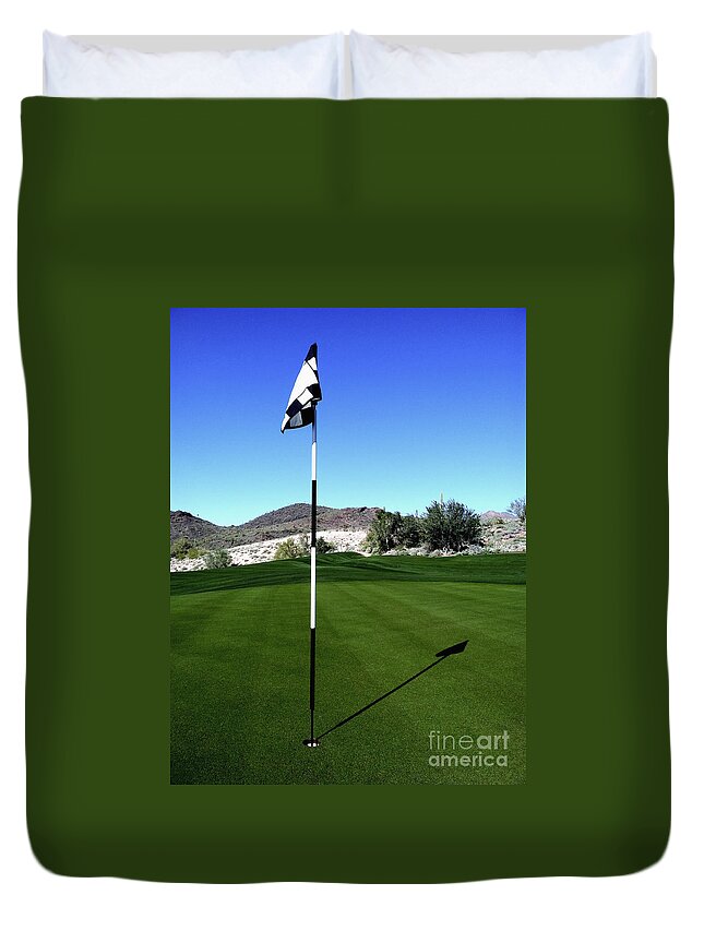 Activity Duvet Cover featuring the photograph Putting Green and Flag on Golf Course by Bryan Mullennix