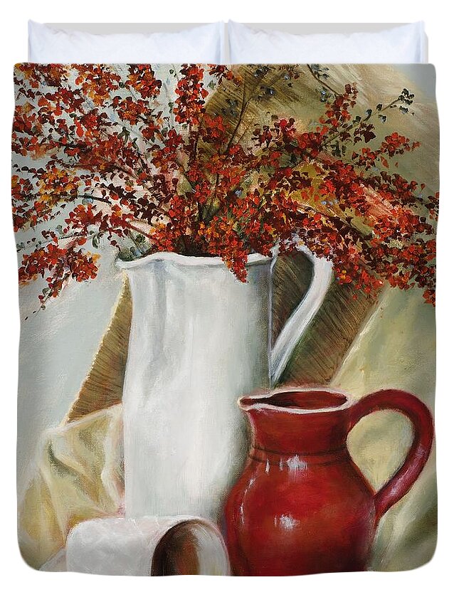 Still Life Duvet Cover featuring the painting Pyracantha by Cynthia Parsons