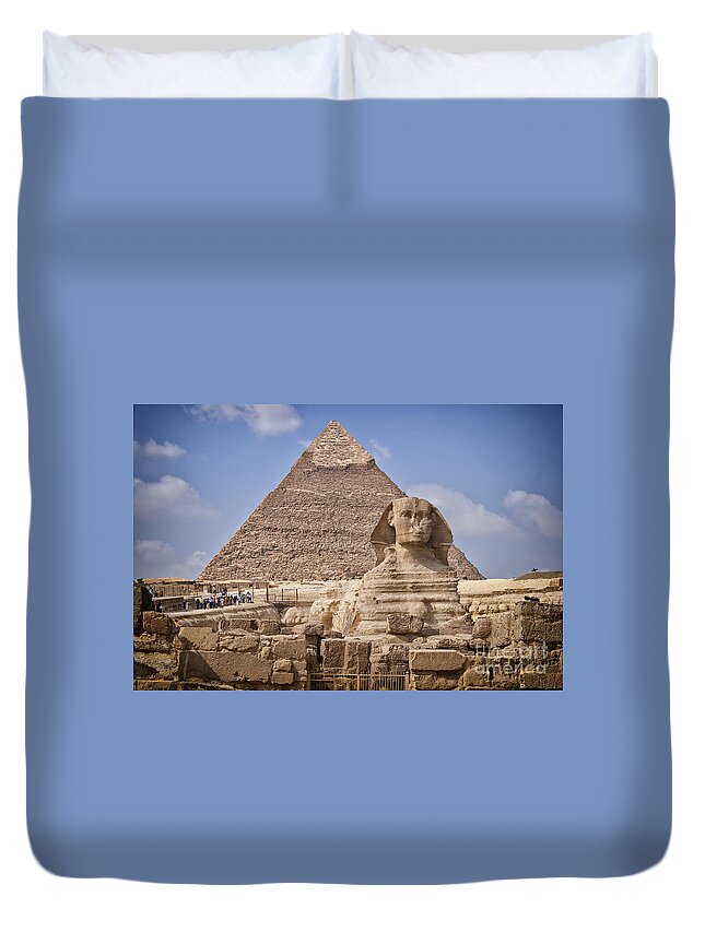 Egypt Duvet Cover featuring the photograph Pyramids and sphinx in Egypt by Sophie McAulay