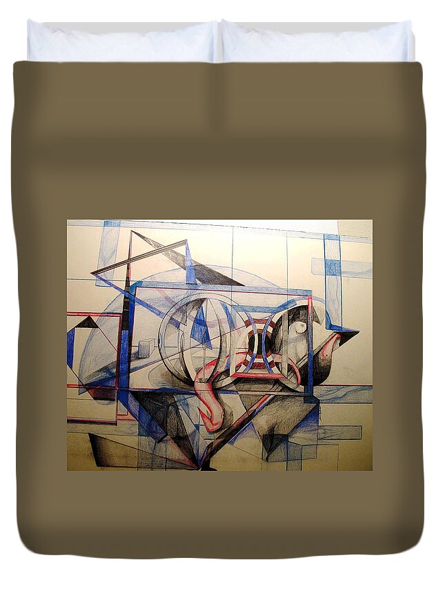 Abstract Duvet Cover featuring the drawing Q by John Duplantis