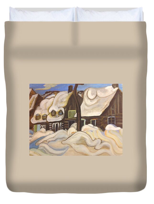 Abstract Winter Duvet Cover featuring the painting Quebec in Winter by Heather Lovat-Fraser