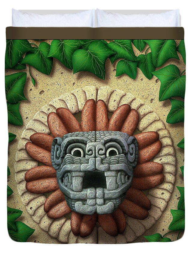 Quetzalcoatle Duvet Cover featuring the sculpture Quetzalcoatl by WB Johnston