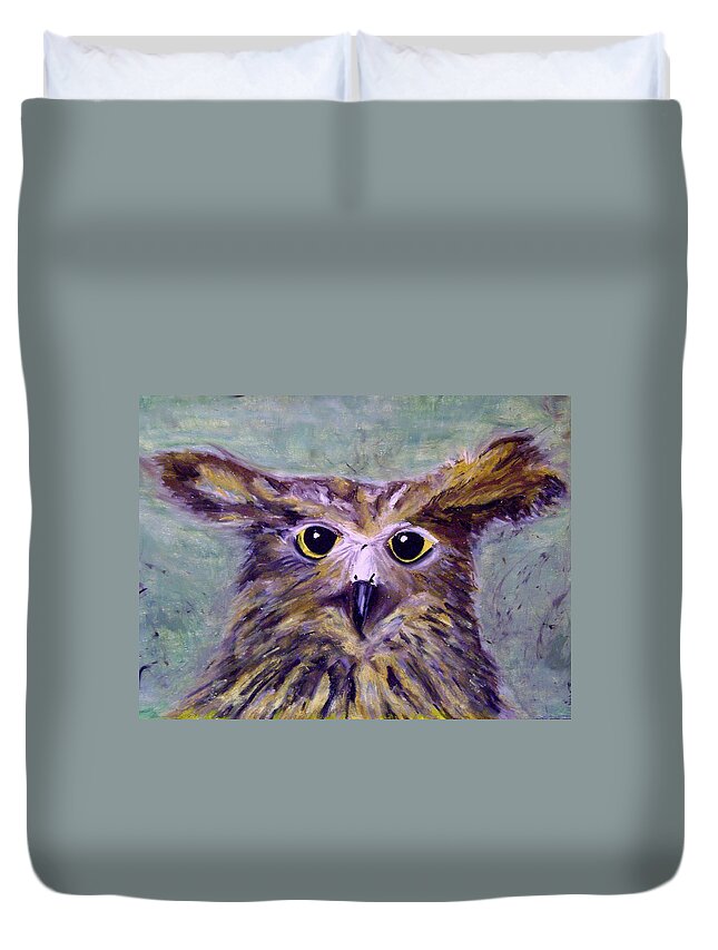 Quirky Owl Duvet Cover featuring the pastel Quirky Owl by Therese Legere