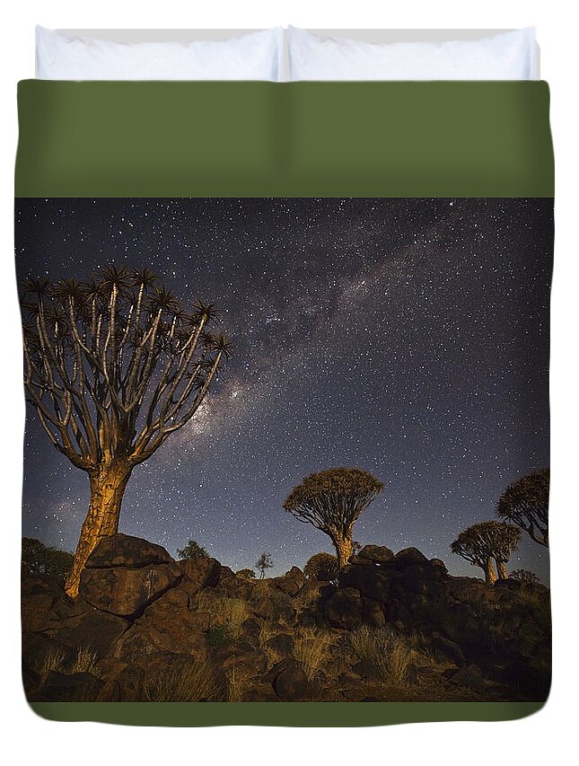 Vincent Grafhorst Duvet Cover featuring the photograph Quiver Trees andThe Milky Way by Vincent Grafhorst