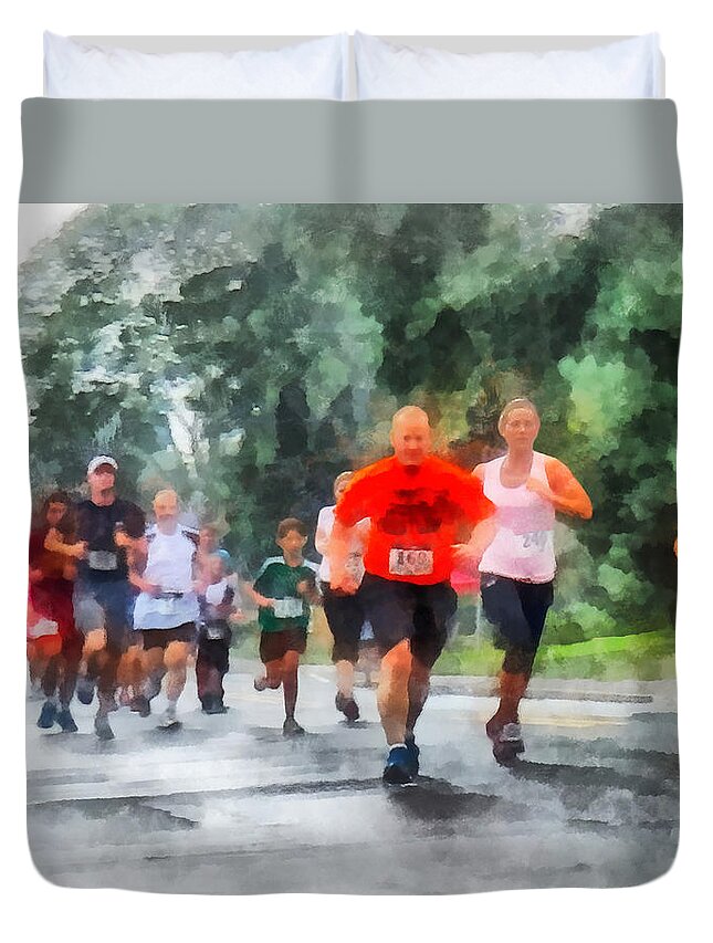 Run Duvet Cover featuring the photograph Racing in the Rain by Susan Savad