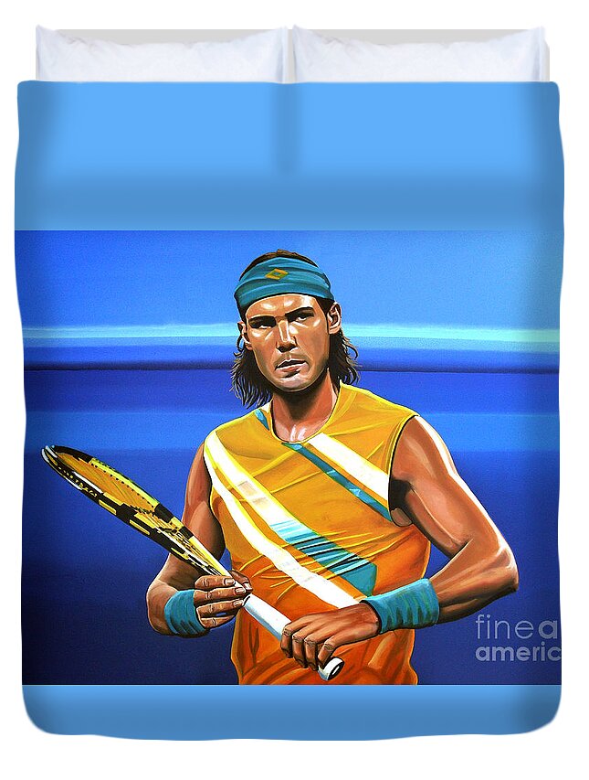 Rafael Nadal Duvet Cover featuring the painting Rafael Nadal by Paul Meijering