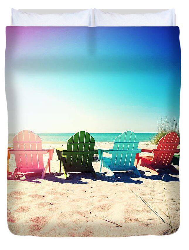 Florida Duvet Cover featuring the photograph Rainbow Beach Photography Light Leaks1 by Chris Andruskiewicz