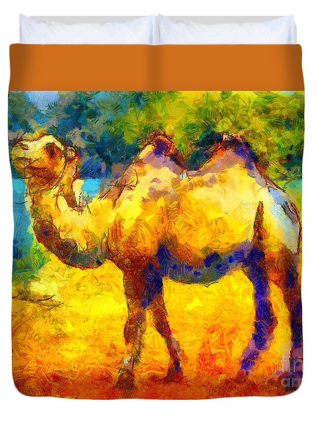 Van Gogh Duvet Cover featuring the painting Rainbow Camel by Pixel Chimp