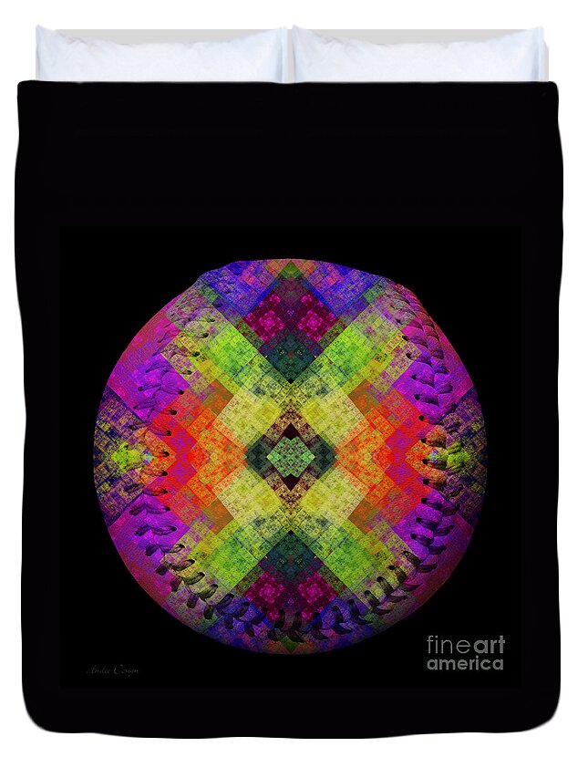 Baseball Duvet Cover featuring the digital art Rainbow Connection Baseball Square by Andee Design