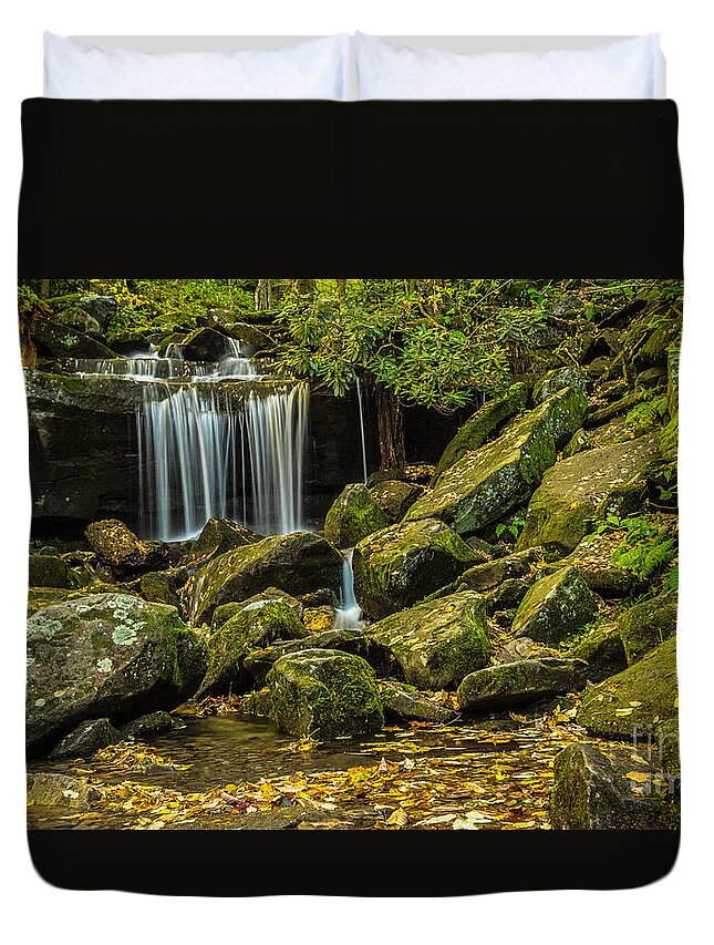 Nature Photography Duvet Cover featuring the photograph Rainbow Falls Trailhead in Autumn by George Kenhan