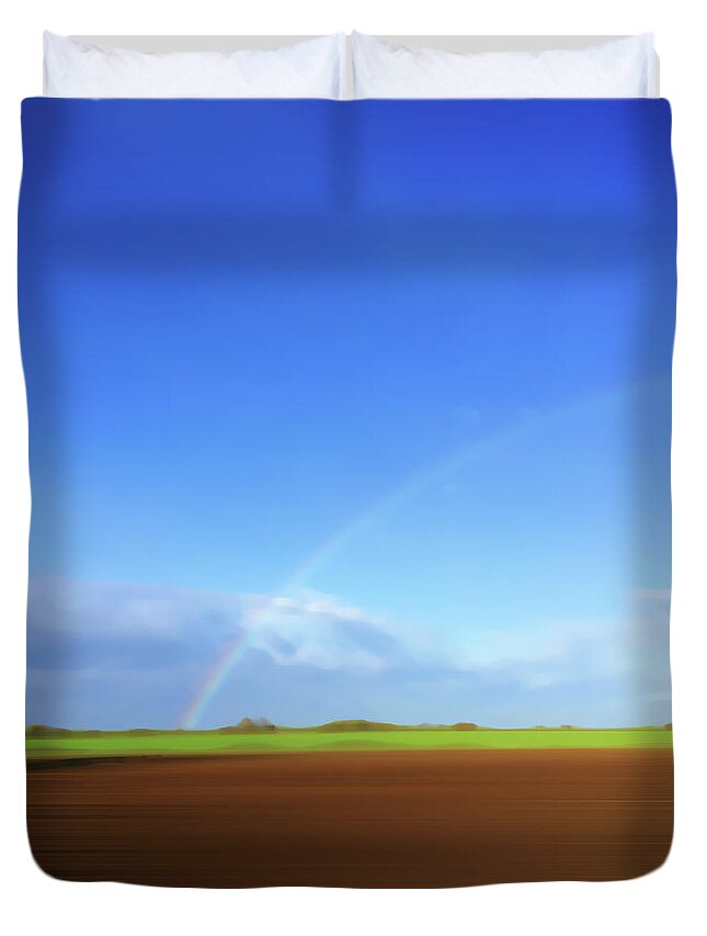 Beauty In Nature Duvet Cover featuring the photograph Rainbow In Field by Ikon Ikon Images
