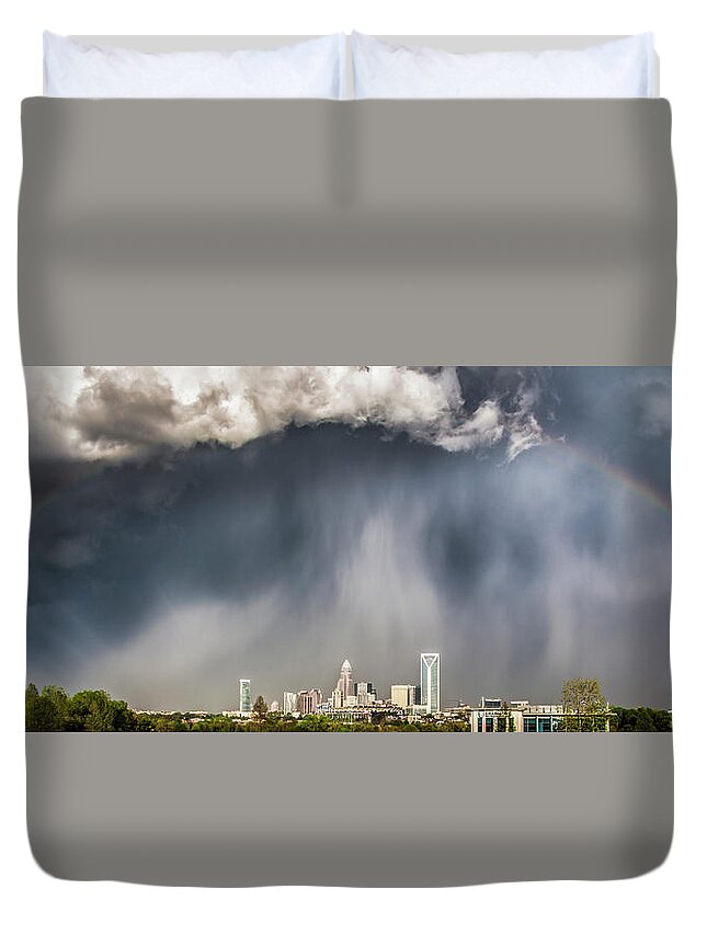 Rainbow Duvet Cover featuring the photograph Rainbow over Charlotte by Chris Austin