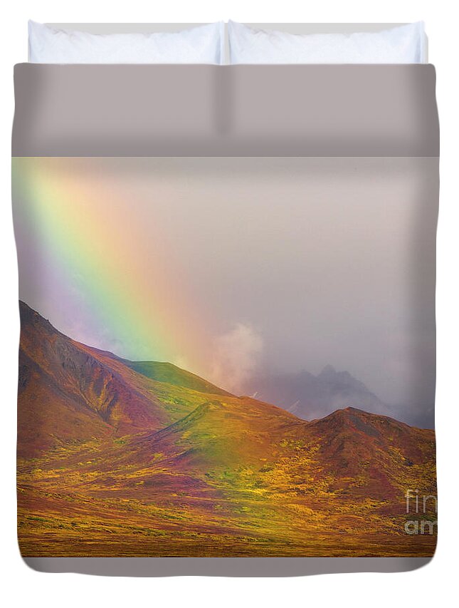 00431055 Duvet Cover featuring the photograph Rainbow Over Fall Tundra in Denali by Yva Momatiuk John Eastcott
