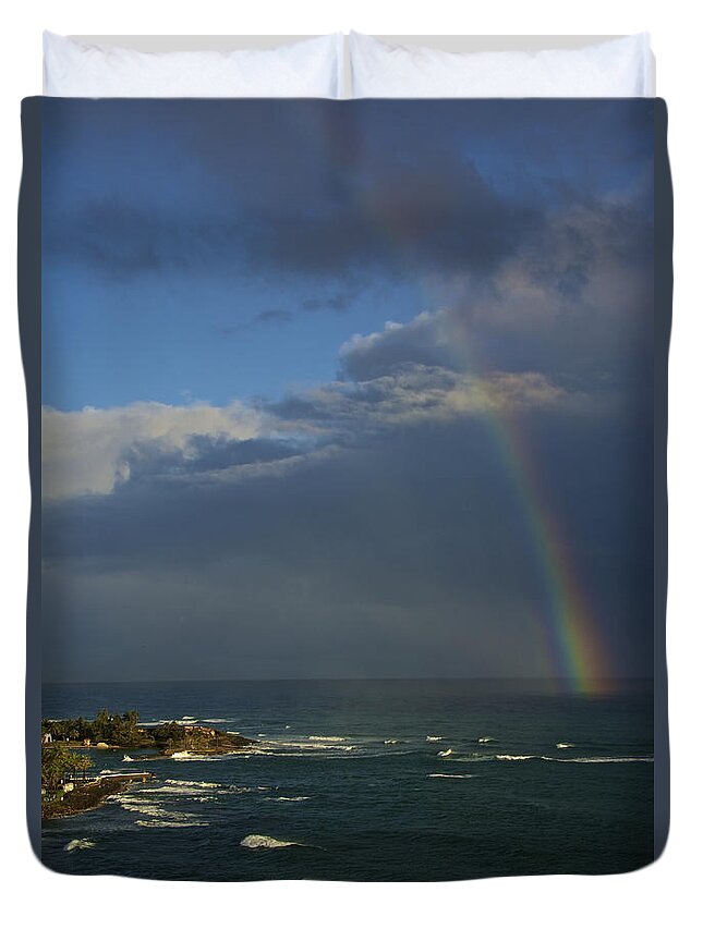 Puerto Rico Duvet Cover featuring the photograph Rainbow over the Atlantic by Kathi Isserman