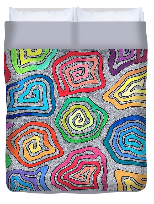Design Duvet Cover featuring the drawing Rainbow Snails by Andreas Berthold