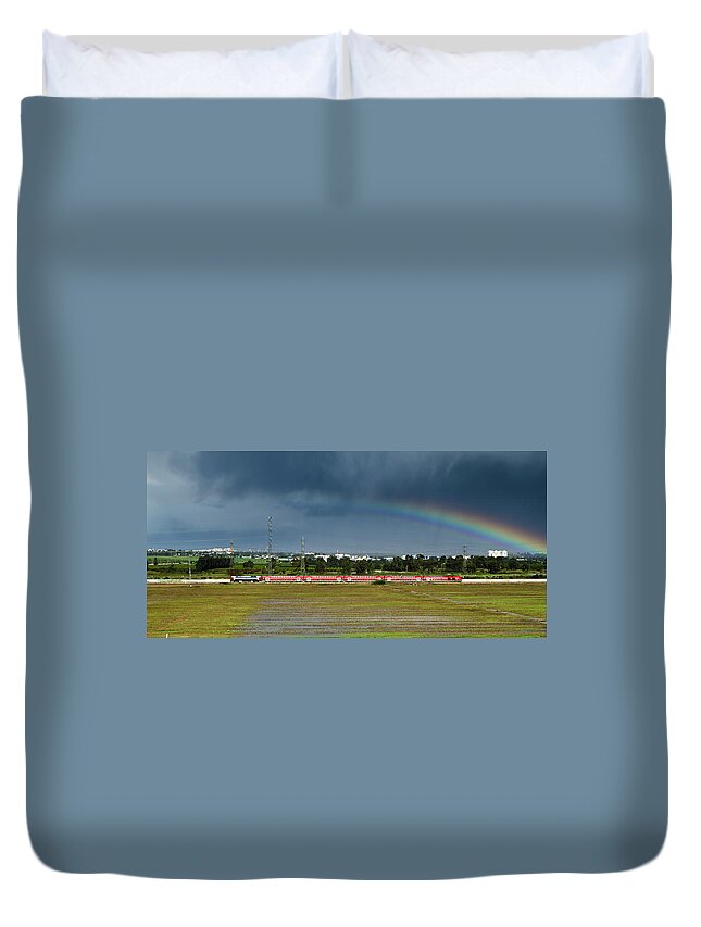 Grass Duvet Cover featuring the photograph Rainbow Train by Ilan Shacham