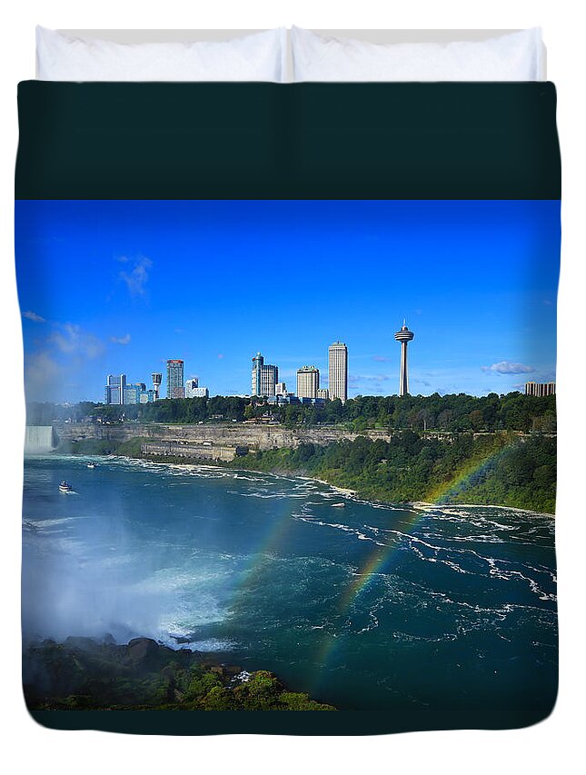 Rainbows Over Niagara Duvet Cover featuring the photograph Rainbows Over Niagara by Rachel Cohen
