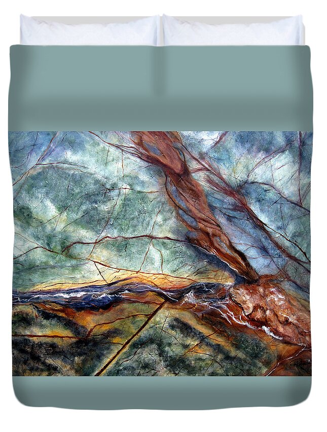 Abstract Duvet Cover featuring the painting Rainforest I by Roberta Rotunda