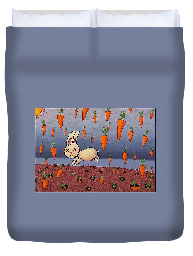 Bunny Duvet Cover featuring the painting Raining Carrots by James W Johnson