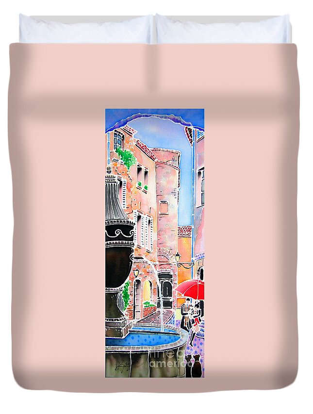 Rairain Duvet Cover featuring the painting Raining in St-Paul de Vence by Hisayo OHTA