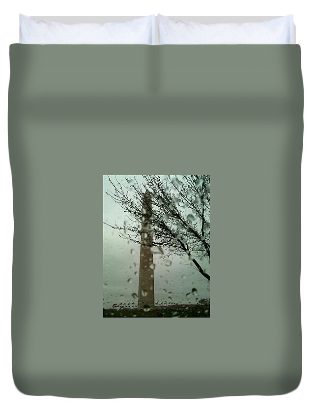 Washington Monument Duvet Cover featuring the photograph Rainy Day at the Washington Monument by Lois Ivancin Tavaf
