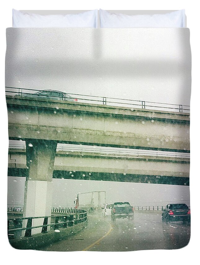 Built Structure Duvet Cover featuring the photograph Rainy Day On Freeway by Chasing Light Photography Thomas Vela