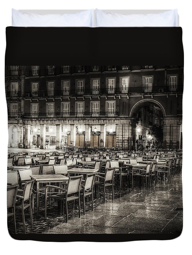 Ancient Duvet Cover featuring the photograph Rainy Plaza by Joan Carroll