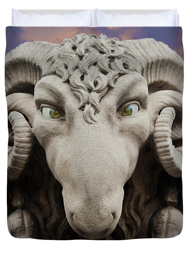Statue Duvet Cover featuring the photograph Ram-A-Sees by David Davies