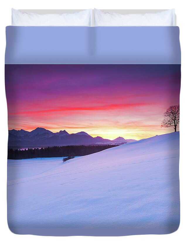 Tranquility Duvet Cover featuring the photograph Ramtic Sunset In Bavaria, Germany by Ingmar Wesemann