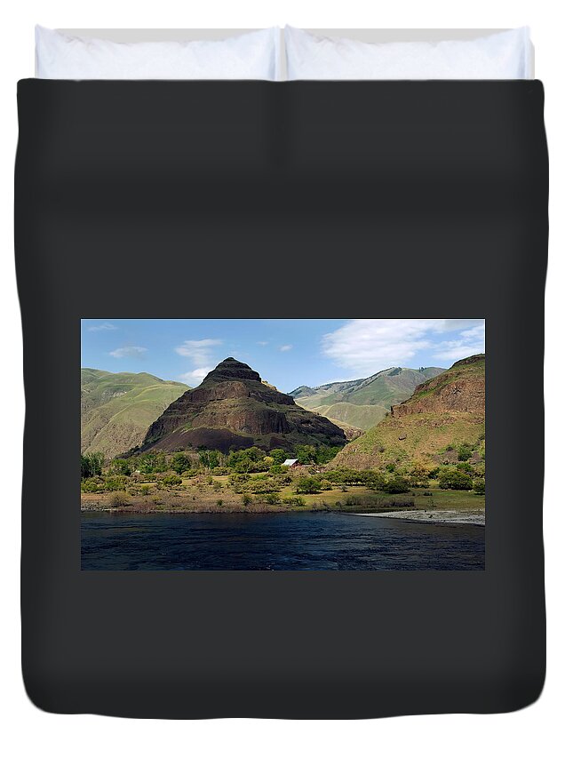 Canyon Duvet Cover featuring the photograph Ranch On Snake River by Theodore Clutter