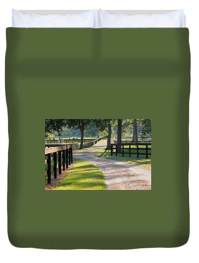 Texas Ranch Duvet Cover featuring the photograph Ranch Road in Texas by Connie Fox
