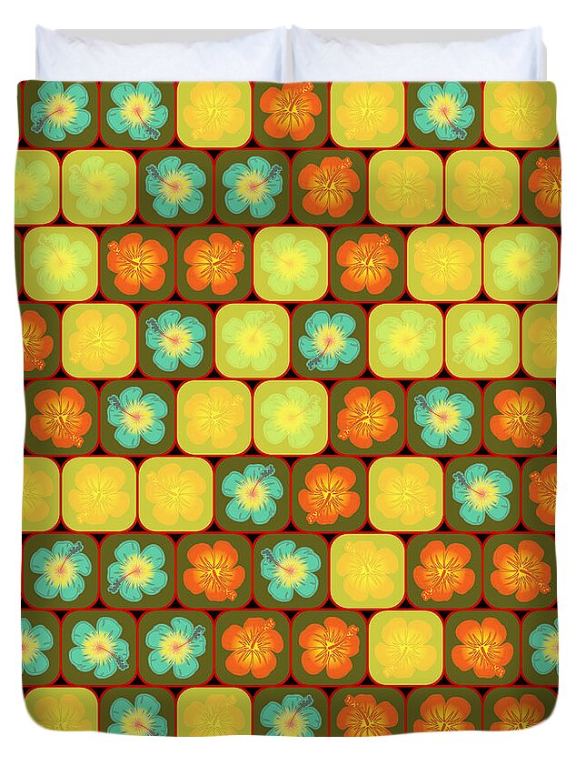 Hibiscus Duvet Cover featuring the digital art Random hibiscus pattern by Gaspar Avila