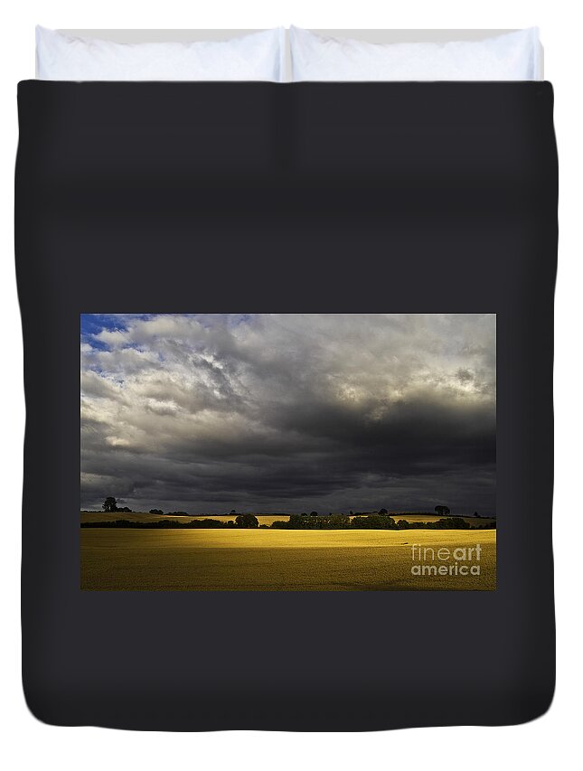 Rapefield Duvet Cover featuring the photograph Rapefield Under Dark Sky by Heiko Koehrer-Wagner