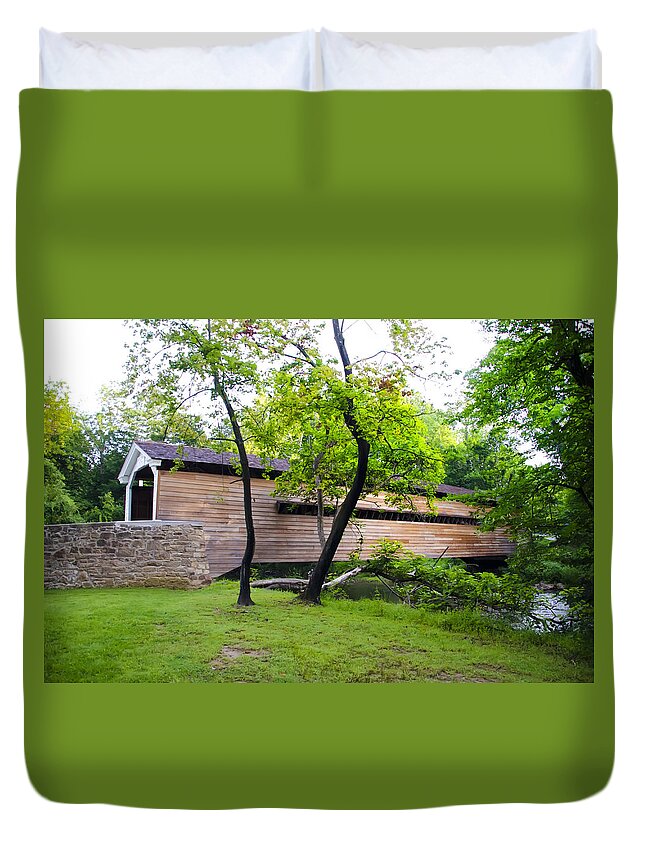 Rapps Duvet Cover featuring the photograph Rapps Covered Bridge over French Creek by Bill Cannon