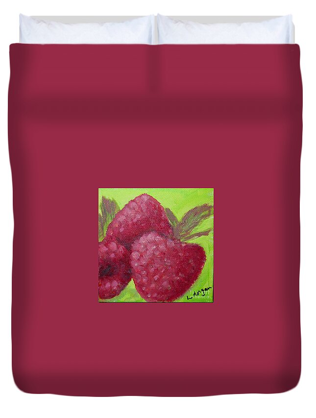 Raspberry Duvet Cover featuring the painting Raspberries by Laurie Morgan